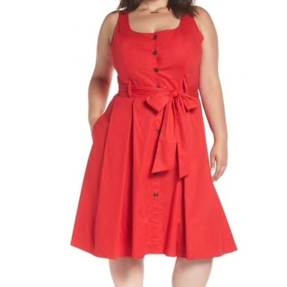 1901 Bold Red Button-Front Midi Dress size 16